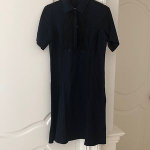 Ladies dress. Navy with black lace trim